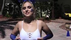 Fucking blonde money raising cutie in the backyard