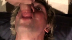 Fucking the twink's mouth and cumming on his face