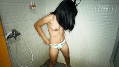 Amateur asian teen showering and fucking