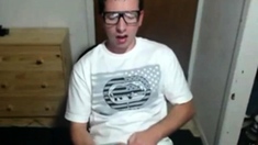 Cute nerdy boy cum to face on webcam