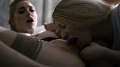 Blonde and brunette lesbians licking and sucking pussy