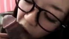 Geeky Asian licks dick like ice cream