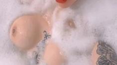 Hot brunette big boobs toying pink pussy