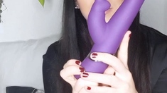Hot brunette big boobs toying pink pussy