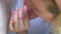 Young blonde masturbating with toy received gift