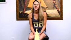 Blonde amateur fetish slut sucks on dick