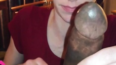 Big tit brunette sucks a big cock blowjob POV