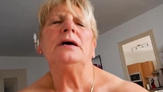 Grandma rides hubby and tries not to moaning