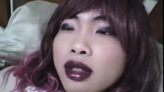 Asian Sissy wanking in bed