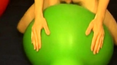 Big green balloon riding humping cum